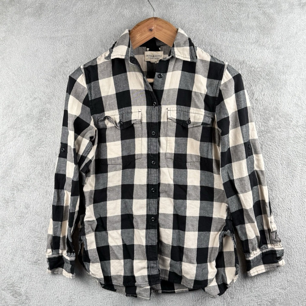 Denim & Supply Ralph Lauren Shirt Womens S Button Up Black White Buffalo Check
